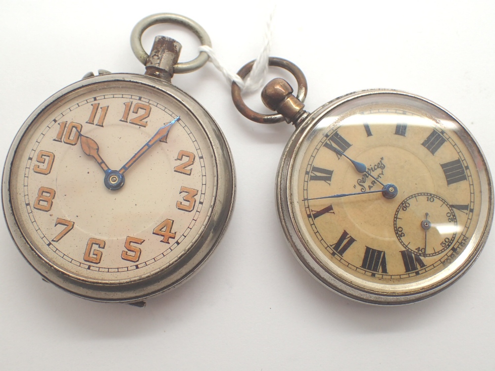 Two chromium plated crown wind pocket watches