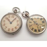 Two chromium plated crown wind pocket watches