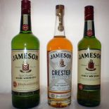 Three bottles of Jameson Irish including a bottle of Jameson Crested