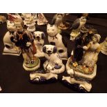 Collection of vintage style ceramic flatbacks including pair of greyhound desk pen holders