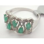 Gemporia silver five stone pear cut emerald ring size U stamped TGGC 925