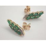9ct gold marquise cut emerald and diamond earrings
