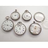 Five mixed silver ladies fob watches ( some missing crystals )