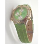 Festina chronograph ladies wristwatch on a green leather deployment strap