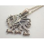 Silver Welsh dragon pendant on silver curb chain both stamped 925