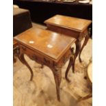 Pair of 19thC walnut side tables each with a single drawer and ormulu mounts