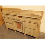Painted pine sideboard with three drawers over three cupboards L: 150 cm
