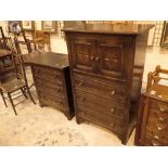 Ercol tallboy with matching set of three drawer chest in dark oak