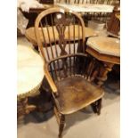Elm seated Windsor style armchair with splat and spindle back