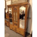 Walnut bedroom suite comprising two mirrored door wardrobe and marble topped washstand with mirror