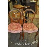 A pair of balloon back chairs, a mahogany carver and similar single chair; an oak single chair.