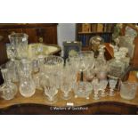 A quantity of glassware including vases, bowls, decanters, etc.