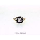 Amethyst single stone ring, cushion cut amethyst, weighing an estimated 6.30cts, mounted in 9ct