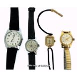 Ladies' vintage Omega cocktail watch, 9ct gold case, square cream dial with baton/dot hour markers,