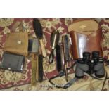 A pair of Swift Audubon 8.5 x 44 binoculars in leather case; an Ensign Simplex-Auto small plate