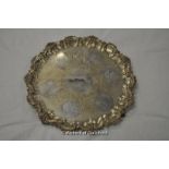 A silver salver with foliate engraved centre and gadrooned border, maker T.H., Birmingham 1897,