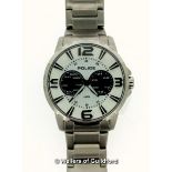 *Gentlemen's Police stainless steel wristwatch, circular white dial with two black subsidiary dials,
