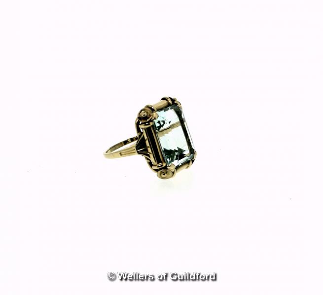 *Aquamarine dress ring, rectangular step cut aquamarine, weighing an estimated 11.95cts, mounted - Image 2 of 2