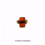 Carnelian seal swivel ring, rectangular shaped mounted in yellow metal, tested as 9ct, a/f,