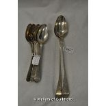 Scottish silver, a pair of bright cut basting spoons, Edinburgh 1784, and set of eight serving