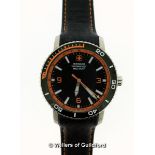 *Gentlemen's Wenger Roadster wristwatch, circular black dial with orange and white detail, Arabic