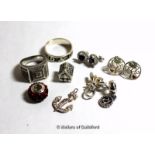 *Three Pandora charms, one a/f, some coloured stones missing, together with other silver