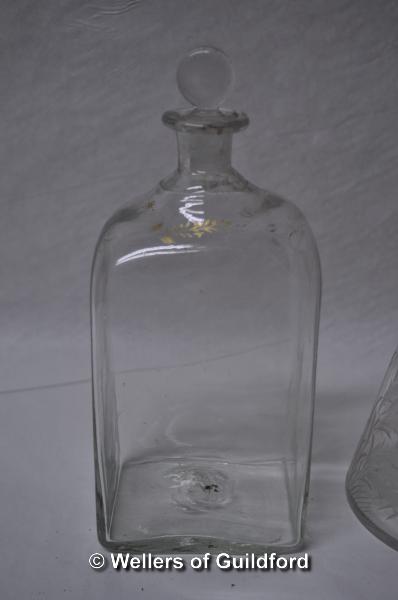 A Scottish thistle shaped cut and etched glass decanter; a near pair of 18th Century square - Image 3 of 4