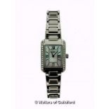 *Ladies' Rotary wristwatch, rectangular mother of pearl dial, with white stone set bezel, Roman
