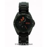 *Gentlemen's Hugo Boss wristwatch, in black stainless steel with circular dial, baton hour markers