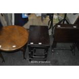 Nest of three tables, drop leaf side table and circular coffee table
