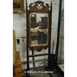 A cheval mirror, made-up, with Georgian fretworks in later mahogany frame.