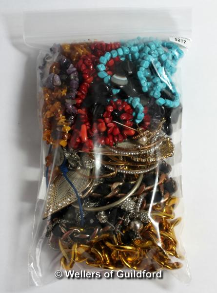 *Bag of costume jewellery, including dyed coral bead necklace, amethyst bead necklace and amber bead