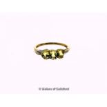 Yellow scapolite and diamond ring, three oval cut yellow scapolites, weighing an estimated total