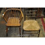 A child's elm Windsor chair and a child's ash chair.
