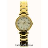 *Ladies' Guess wristwatch, circular cream dial, white stones set to bezel, Roman numerals and