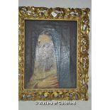 Oil on canvas, portrait of the Virgin Mary, antique carved giltwood frame, 47 x 36cm.