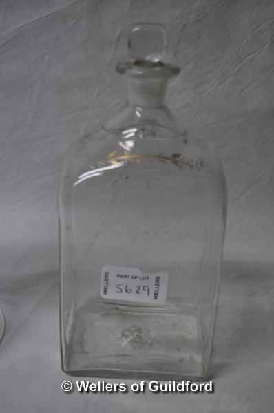 A Scottish thistle shaped cut and etched glass decanter; a near pair of 18th Century square - Image 4 of 4