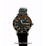 *Gentlemen's Wenger Roadster wristwatch, circular black dial with orange and white detail, Arabic