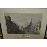 A 19th Century print of Oxford High Street, dated 1812, 47 x 63cm; small 19th Century prints of