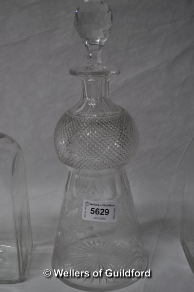 A Scottish thistle shaped cut and etched glass decanter; a near pair of 18th Century square - Image 2 of 4