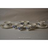 Queen Anne blue cornflower with foliage part tea set and two Wedgwood 'Lichfield' plates W4156