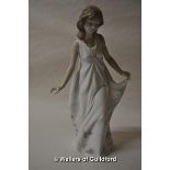 Lladro figurine, lady in white dress embossed with pink butterflies and flowers, 6975, A-15N, 28.5cm