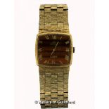 Gentlemen's vintage Chevalier wristwatch, square tigers eye face with Roman numerals, gold tone