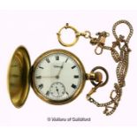 Waltham gold plated pocket watch, white ceramic dial with Roman numerals and subsidiary dial, with a