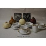 Limoges cups and saucers and other chinawares including Sylvac condiment jars and The Hague light