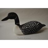 J & W Kirkland, hand carved decoy duck, Loon or Great Northern Diver