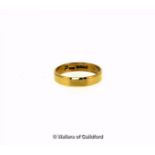 22ct yellow gold flat wedding band, weight 4.1 grams, ring size P