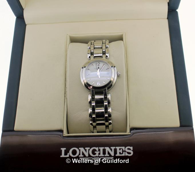 *Ladies' Longines Primaluna wristwatch, circular white dial, with baton hour markers and date - Image 2 of 2