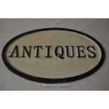 *"Antiques" sign, 34x21cm (Lot subject to VAT)