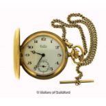 Bentima gold plated pocket watch, cream dial with Arabic numerals, and subsidiary seconds dial, in